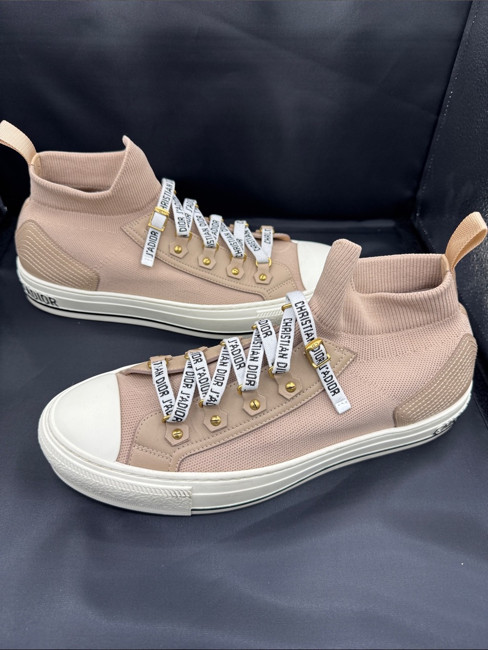 Dior Beige Sock-Style High-Top Sneakers